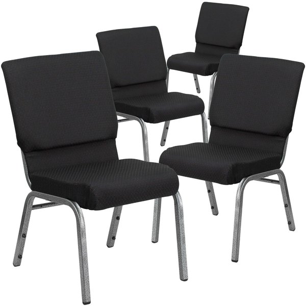 Flash Furniture 18.5"W Stacking Church Chair in Black Fabric, 4PK 4-FD-CH02185-SV-JP02-GG